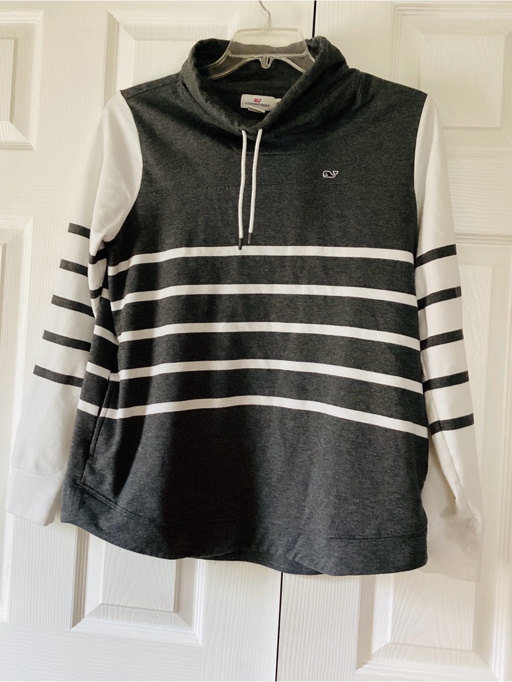 Vineyard Vines Black & White Striped Cowl Neck Pullover